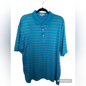 Nick Price blue striped short sleeve golf polo shirt. BCC. XL